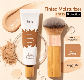 SPF30 Tinted Moisturizer BB Cream with Free Makeup Brush, Light Blurring Coverage Hydrating Daily Face Base
